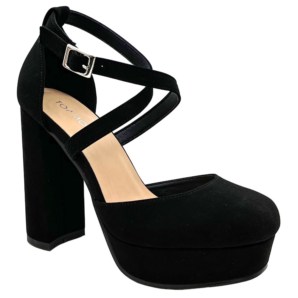 New Black Nubuck Mary Jane Platform Chunky Heel Pumps